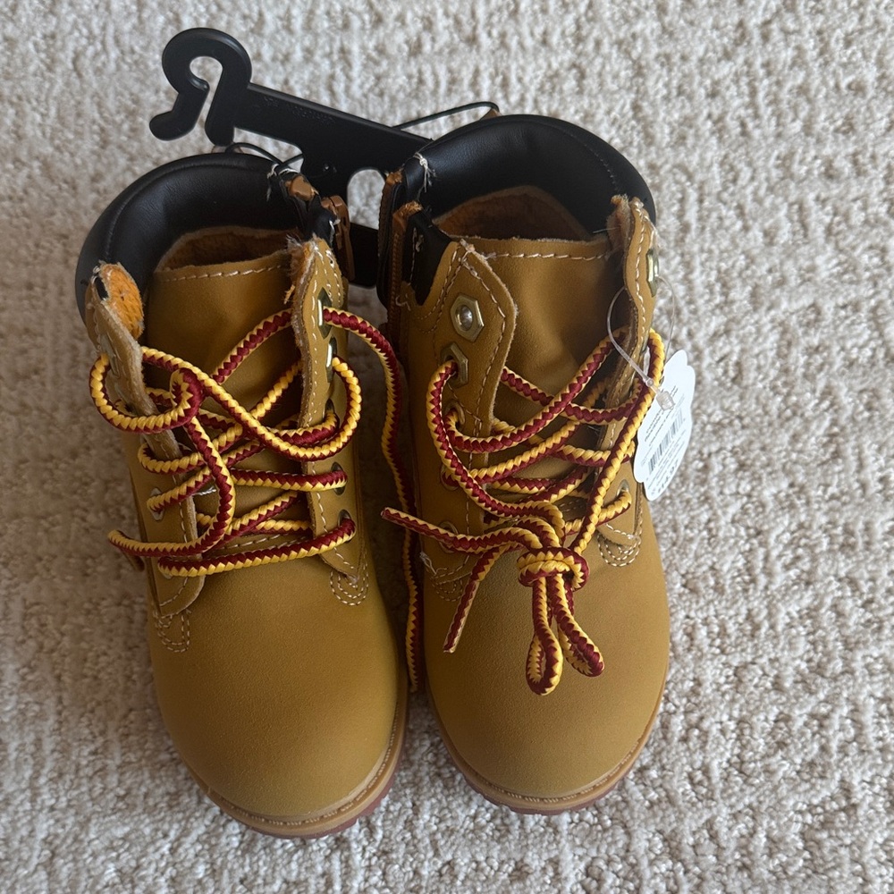 Wonder Nation Tan Boots with Red and Yellow Laces